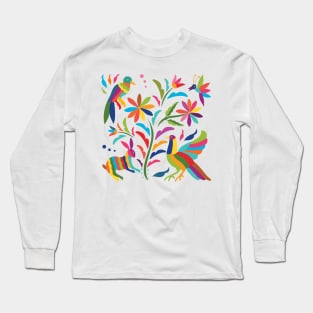 Mexican Otomí Flora and Fauna Composition / Colorful & happy art by Akbaly Long Sleeve T-Shirt